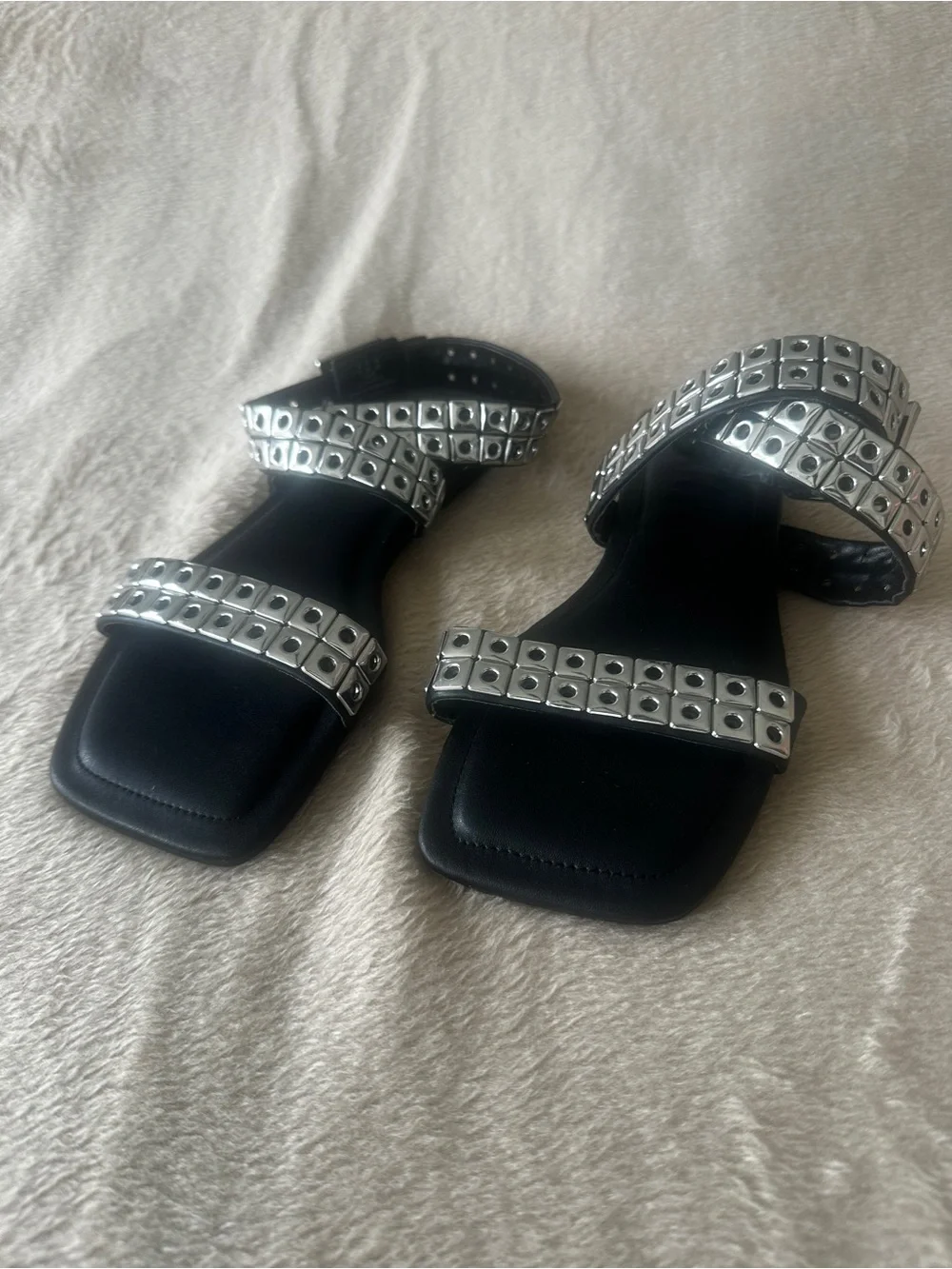 DKNY Black Sandals with Silver Studded Straps